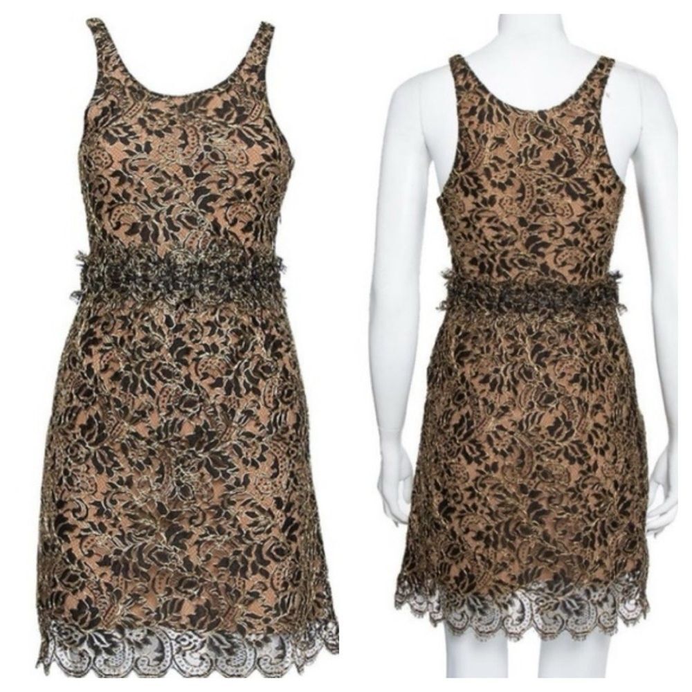 Balenciaga Black Dress Gold Lace Mini Dress 2010 Sz medium Wedding Cocktail